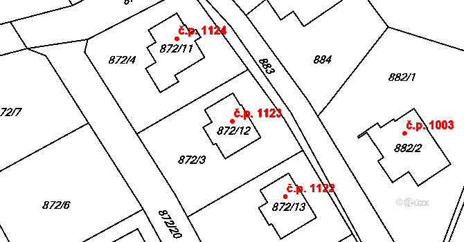 Liberec XIV-Ruprechtice 1123, Liberec na parcele st. 872/12 v KÚ Ruprechtice, Katastrální mapa