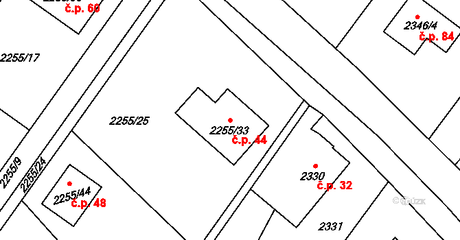 Hýlov 44, Klimkovice na parcele st. 2255/33 v KÚ Klimkovice, Katastrální mapa