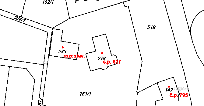 Loučany 827 na parcele st. 278 v KÚ Loučany na Hané, Katastrální mapa