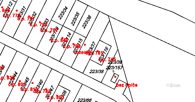 Buštěhrad 745 na parcele st. 223/116 v KÚ Buštěhrad, Katastrální mapa