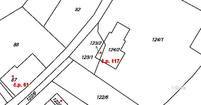 Stará Chodovská 117, Chodov na parcele st. 123/2 v KÚ Stará Chodovská, Katastrální mapa