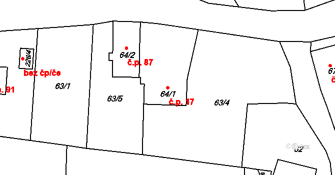 Lítov 17, Habartov na parcele st. 64/1 v KÚ Lítov, Katastrální mapa