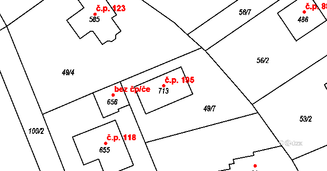 Černolice 195 na parcele st. 713 v KÚ Černolice, Katastrální mapa