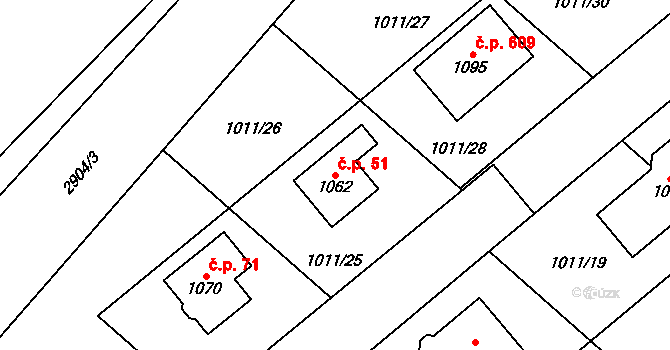 Teplá 51 na parcele st. 1062 v KÚ Teplá, Katastrální mapa