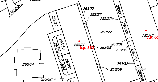 Čekanice 352, Tábor na parcele st. 253/28 v KÚ Čekanice u Tábora, Katastrální mapa