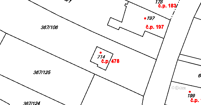 Čebín 478 na parcele st. 714 v KÚ Čebín, Katastrální mapa