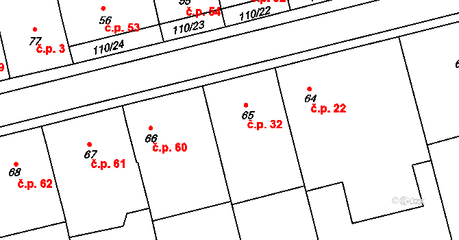 Bítovánky 32, Želetava na parcele st. 65 v KÚ Bítovánky, Katastrální mapa