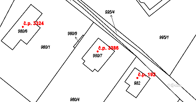 Varnsdorf 3386 na parcele st. 980/7 v KÚ Varnsdorf, Katastrální mapa