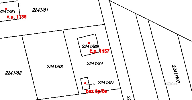 Třemošná 1157 na parcele st. 2241/96 v KÚ Třemošná, Katastrální mapa