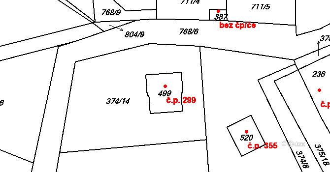 Sedlec 299, Sedlec-Prčice na parcele st. 499 v KÚ Sedlec u Votic, Katastrální mapa