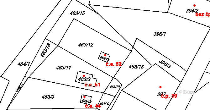 Kvítkov 52 na parcele st. 463/14 v KÚ Kvítkov u České Lípy, Katastrální mapa