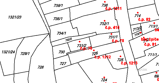 Předměstí 76, Litoměřice na parcele st. 731/2 v KÚ Litoměřice, Katastrální mapa