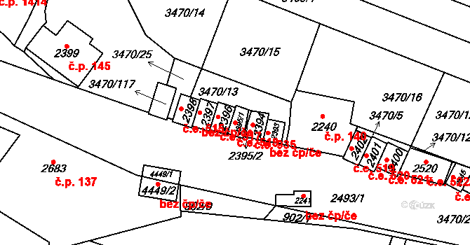 Kyjov 518 na parcele st. 2395/1 v KÚ Kyjov, Katastrální mapa
