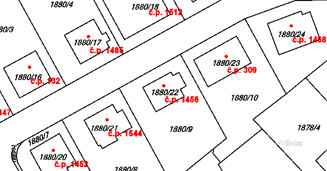 Velké Meziříčí 1456 na parcele st. 1880/22 v KÚ Velké Meziříčí, Katastrální mapa