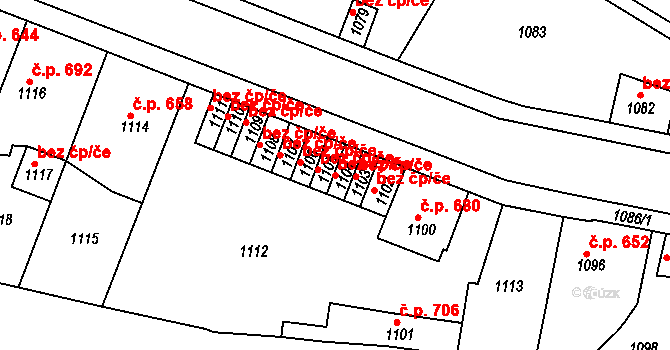 Kladno 38099594 na parcele st. 1104 v KÚ Motyčín, Katastrální mapa