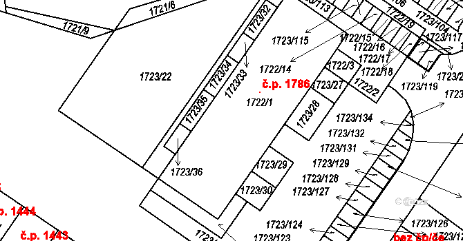 Dubňany 38881594 na parcele st. 1722 v KÚ Dubňany, Katastrální mapa