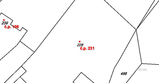 Pozlovice 231 na parcele st. 228 v KÚ Pozlovice, Katastrální mapa