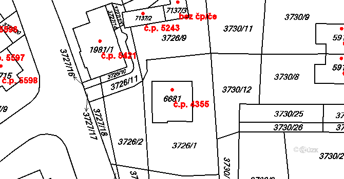 Zlín 4355 na parcele st. 6681 v KÚ Zlín, Katastrální mapa