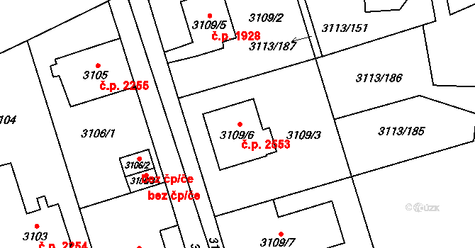 Předměstí 2553, Opava na parcele st. 3109/6 v KÚ Opava-Předměstí, Katastrální mapa