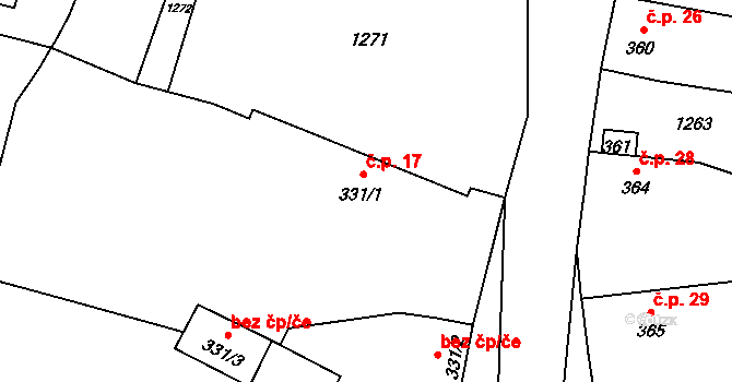 Mory 17, Podbořany na parcele st. 331/1 v KÚ Kněžice u Podbořan, Katastrální mapa