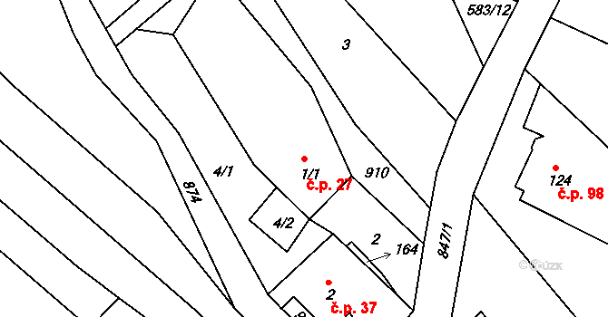 Černice 27, Horní Jiřetín na parcele st. 1/1 v KÚ Černice u Horního Jiřetína, Katastrální mapa
