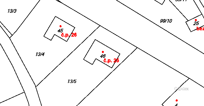 Komorno 25, Blovice na parcele st. 46 v KÚ Komorno, Katastrální mapa