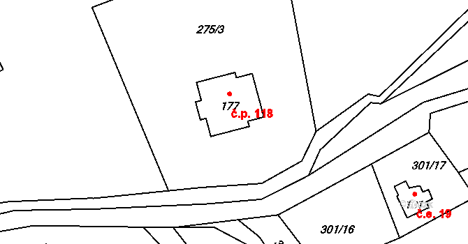 Druzcov 118, Osečná na parcele st. 177 v KÚ Druzcov, Katastrální mapa