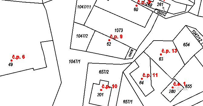 Strkov 9, Ctětín na parcele st. 62 v KÚ Ctětín, Katastrální mapa