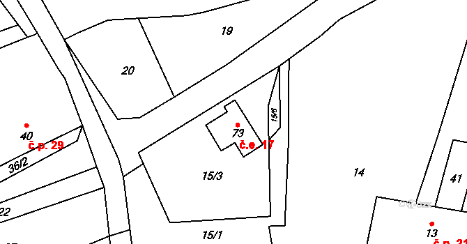 Čakovice 17, Pelhřimov na parcele st. 73 v KÚ Čakovice u Pelhřimova, Katastrální mapa