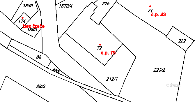 Rychnov 79, Krouna na parcele st. 72 v KÚ Rychnov, Katastrální mapa