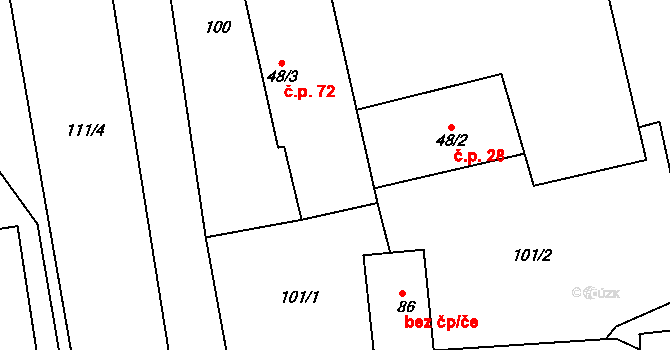 Srlín 28, Bernartice na parcele st. 48/2 v KÚ Srlín, Katastrální mapa