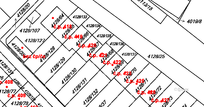 Choceňské Předměstí 422, Vysoké Mýto na parcele st. 4128/68 v KÚ Vysoké Mýto, Katastrální mapa