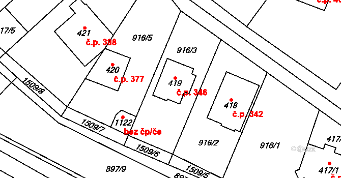 Hanušovice 346 na parcele st. 419 v KÚ Hanušovice, Katastrální mapa