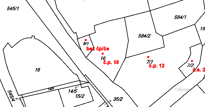Hubenov 15, Horní Bělá na parcele st. 16 v KÚ Hubenov u Horní Bělé, Katastrální mapa