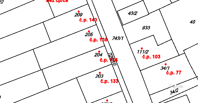 Dolní Beřkovice 134 na parcele st. 204 v KÚ Dolní Beřkovice, Katastrální mapa