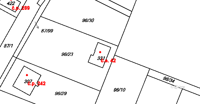 Chotoviny 42 na parcele st. 331 v KÚ Chotoviny, Katastrální mapa