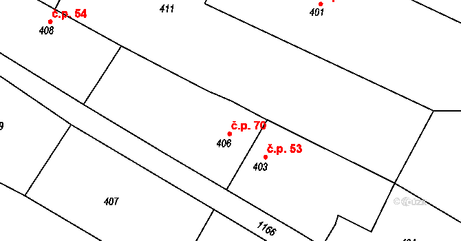 Semošice 70, Horšovský Týn na parcele st. 406 v KÚ Semošice, Katastrální mapa
