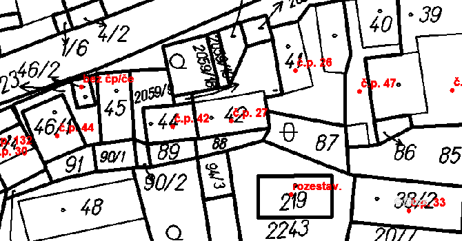 Bolešiny 27 na parcele st. 42 v KÚ Bolešiny, Katastrální mapa