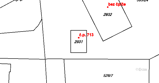 Litice 713, Plzeň na parcele st. 2931 v KÚ Litice u Plzně, Katastrální mapa
