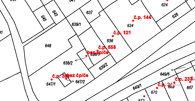 Jedovnice 558 na parcele st. 638/1 v KÚ Jedovnice, Katastrální mapa