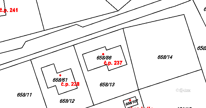 Medlov 237 na parcele st. 658/86 v KÚ Medlov, Katastrální mapa