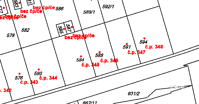 Velké Opatovice 346 na parcele st. 588 v KÚ Velké Opatovice, Katastrální mapa