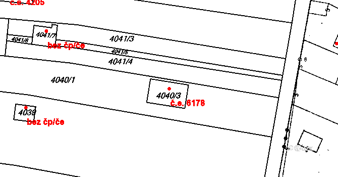 Znojmo 6178 na parcele st. 4040/3 v KÚ Znojmo-město, Katastrální mapa