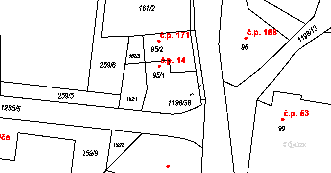 Mořkov 14 na parcele st. 95/1 v KÚ Mořkov, Katastrální mapa