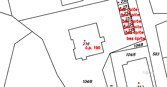 Krušovice 190 na parcele st. 216 v KÚ Krušovice, Katastrální mapa