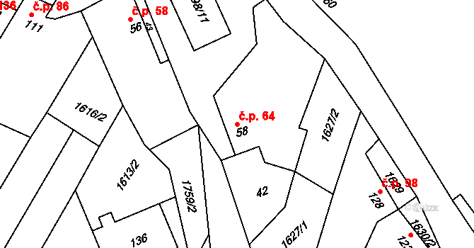 Stradonice 64, Peruc na parcele st. 58 v KÚ Stradonice u Pátku, Katastrální mapa