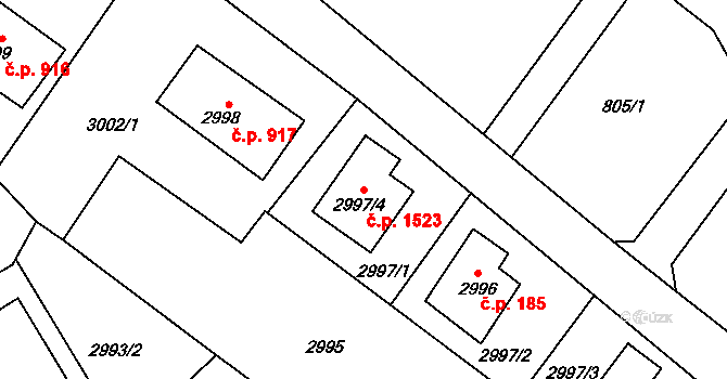 Kopřivnice 1523 na parcele st. 2997/4 v KÚ Kopřivnice, Katastrální mapa