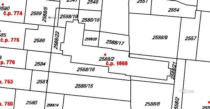 Louny 1668 na parcele st. 2588/2 v KÚ Louny, Katastrální mapa