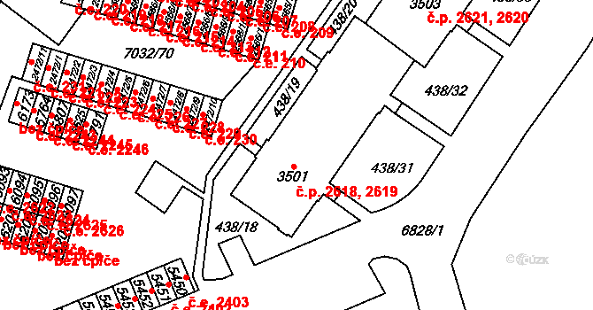 Žatec 2618,2619 na parcele st. 3501 v KÚ Žatec, Katastrální mapa