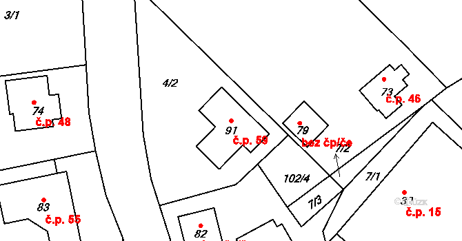 Lípa 59, Všestary na parcele st. 91 v KÚ Lípa u Hradce Králové, Katastrální mapa